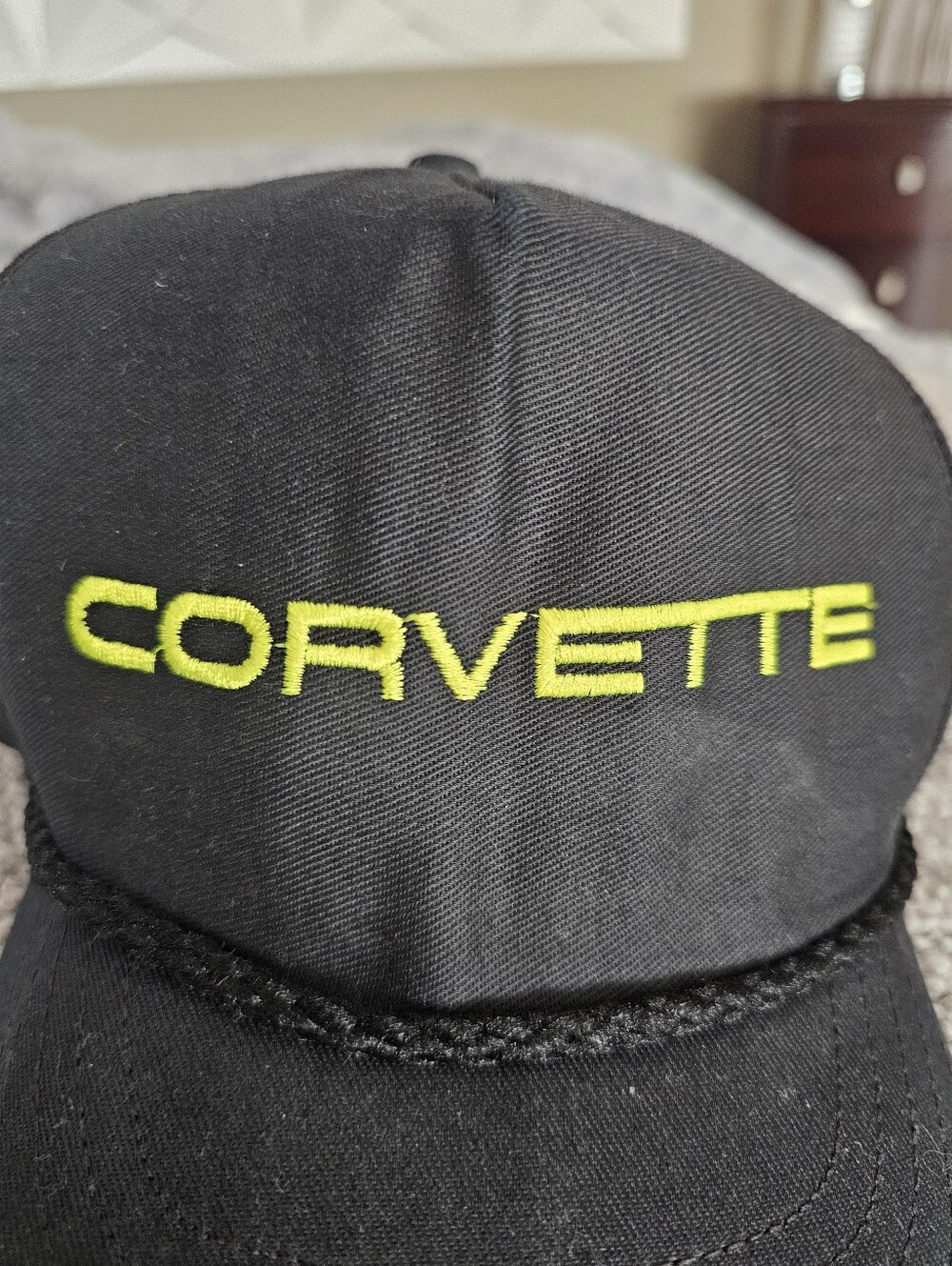 Corvette Embroidered Black Cap with Neon Yellow Logo